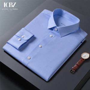 LCBZ Custom Embroidered Men's Shirts No Iron White Cotton Long Sleeve Business