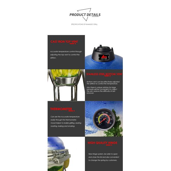 KIMSTONE 21 Inch Painted Kamado Ceramic Grill Kamado Rotisserie Charcoal Ceramic Bbq Wholesale