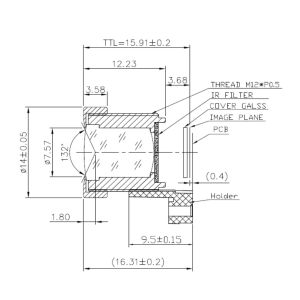 China 1/2.8 3.65mm  wide angle S mount lens  , HFOV 92 degree, F2.0 good for Aptina MT9P031,CCL1280365MPF on sale