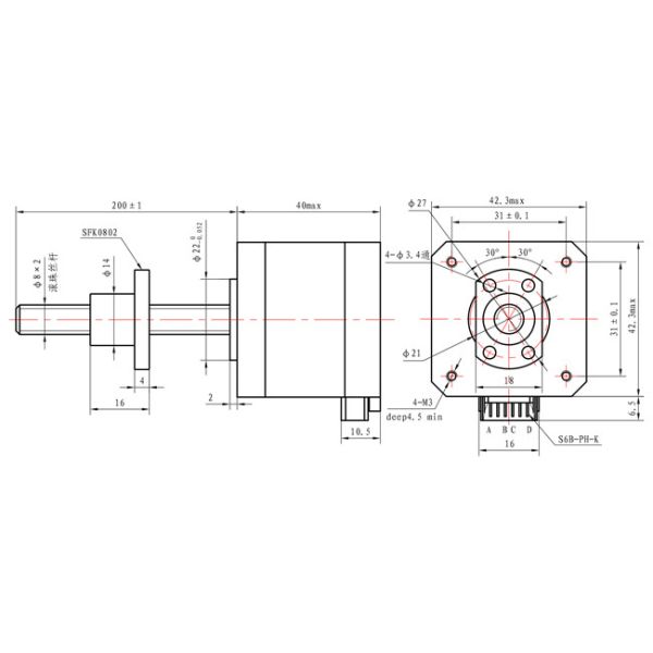 NEMA 17 Linear Stepper Motor Lead Screw Tr8*2 40mm Body 0.45N.M For Industrial Automation