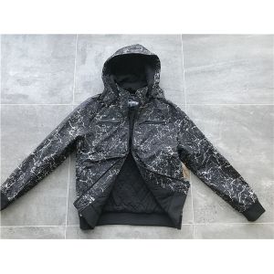 Black Mens Polyester Jacket Coated Printed With Detachable Hood TW58570
