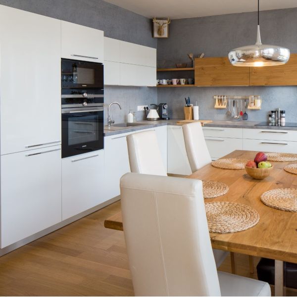 Buy Wooden Grain White High Gloss Lacquer Kitchen Cabinet Modular Furniture at wholesale prices