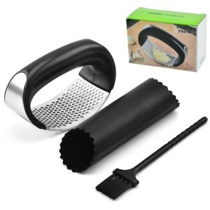 Stainless Steel Garlic Mincer Crusher and Peeler Garlic Press Rocker Kitchen