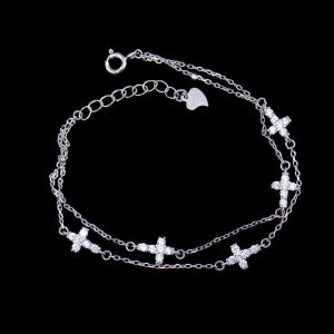 Little Cross Shape Personalized 925 Silver Cubic Zirconia Bracelet Minimalist