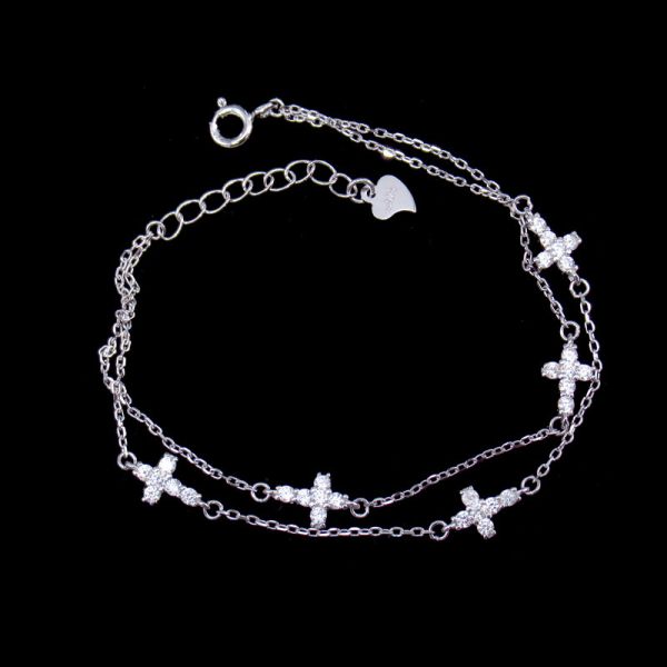 Little Cross Shape Personalized 925 Silver Cubic Zirconia Bracelet Minimalist