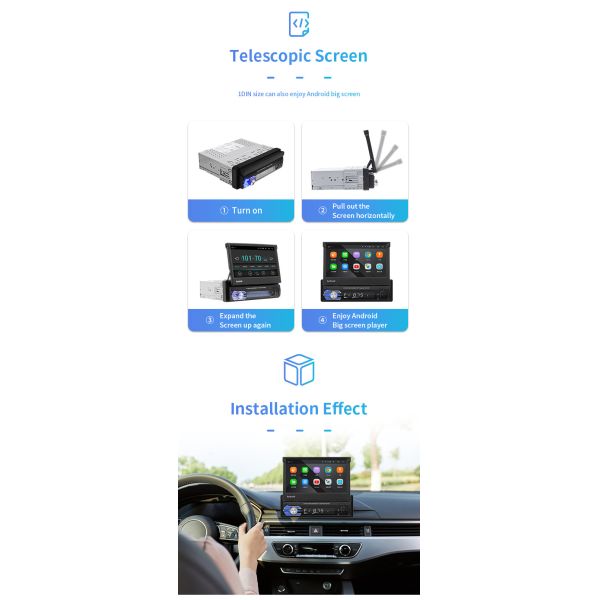 7 Inch GPS Car Mount Tablet Android 1 DIN Telescopic Screen Car Player Wifi HD 1080P