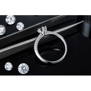 White Moissanite And Sapphire Platineve Diamonds Jewelry Engagement Women Ring