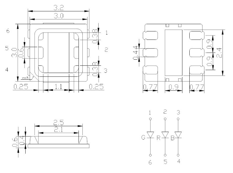 SMD3030 RGB LED Diode PCT Bracket Clear Lens 120deg 0.2W Gold Bond Wire RGB Flashing LED