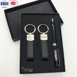 Random Combination Promotional Business Gifts Pen Leather Metal Keychain Card