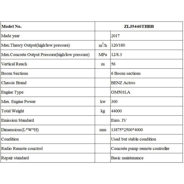 13875*2500*4000 mm Construction Machine 56 Meter Concrete Pump Truck with 6 Boom Sections