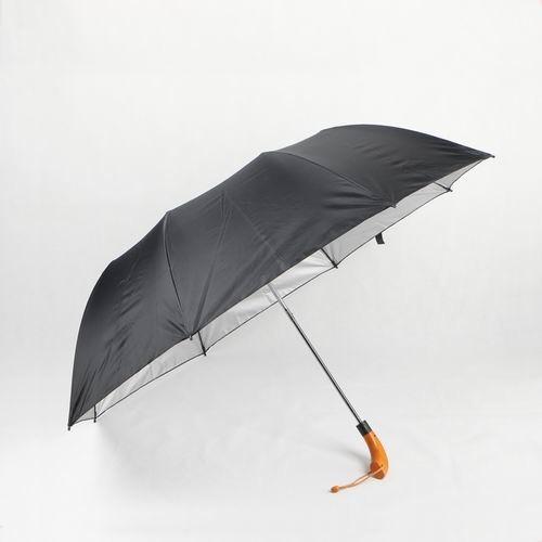 Buy Wooden Handle Two Foldable Golf Umbrella With Black Silver Coating Polyester Canopy at wholesale prices
