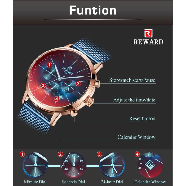 China wholeasale stainless steel mens watches chronograph watch with mesh strap