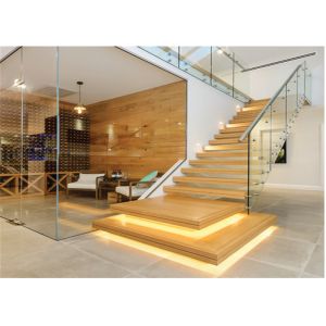 Contemporary Wooden Floating Steps Staircase With Invisible Stringer , Laminated