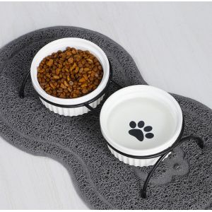 China Ceramic Adjustable Elevated Cat Feeder Raised Food Dish on sale