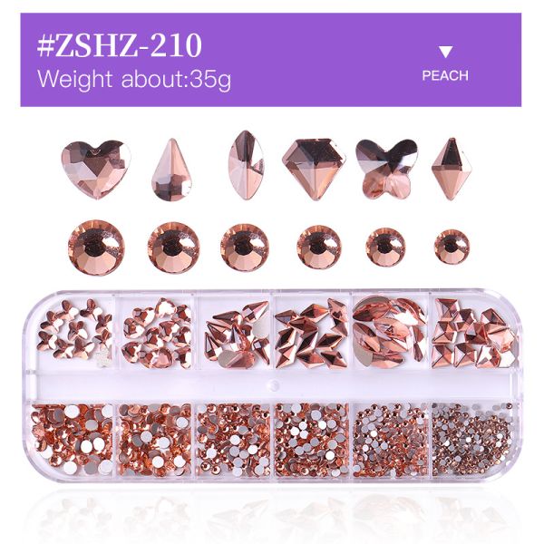 Nail SPA or Training 12 Grid AB Nail Stone Kit with Multi Shape Crystal Rhinestones