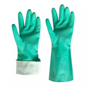 China Chemical resistance green nitrile industrial gloves on sale