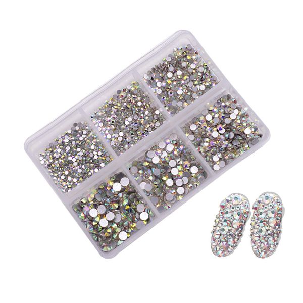 Nail SPA 6 Grid Mix Flat Bottomed Glass Shaped Drill Crystal Multi Shape Glass Diamonds