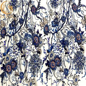 Water Soluble Multi Color 3D Beaded Lace Fabric 135Cm Width
