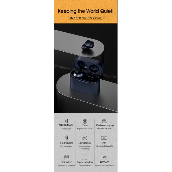 2021 QCY Wireless Earbuds Noise Cancelling HT01 Wireless Charging Headphones Earphone HT01