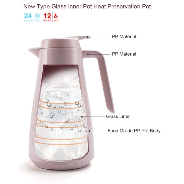 1.3L Tea Thermal Carafe Pot For Coffee Plastic Arabic Glass Refill Vacuum Flask