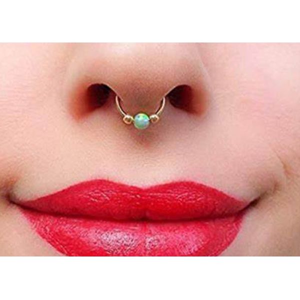 Dia 8mm Hoop Nose Piercing , White Gold Nose Ring With 3 Pieces Opal Stones ODM