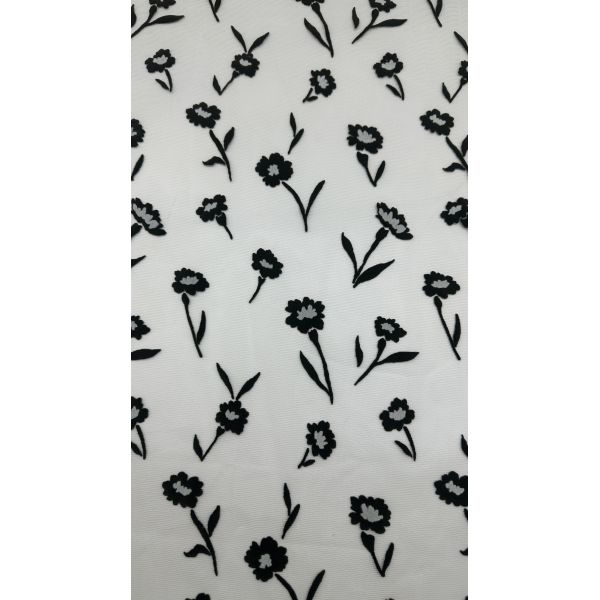 Leafy Beauty Flocked Mesh Lace Complicate Flower Design Fabric Customized