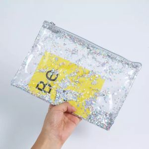 Waterproof Clear Zipper Glitter Shining PVC Cosmetic Bag