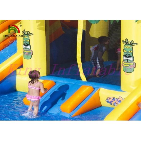 Yellow Blue Plato PVC Tarpaulin Blow Up Water Slide With Bouncer For Amusement