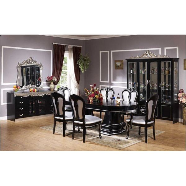 Buy 6 Seat Black Round Luxury Wood Dining Room Sets Solid Wood Dining Table And Chair at wholesale prices