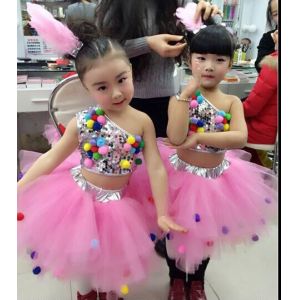 Quality New style girl's sequins jazz performance stage dance costumes bitter fleabane gauze skirt for sale