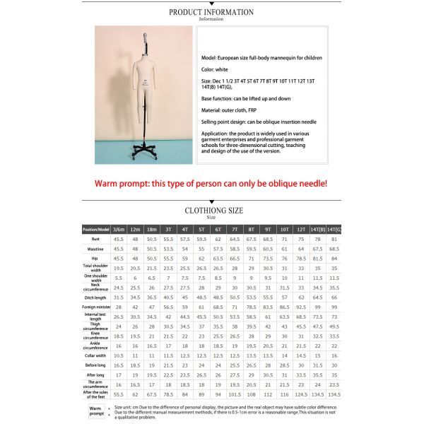 Children Mannequin Hanging Full Body Kids Tailoring Dress Form Tailoring Mannequin