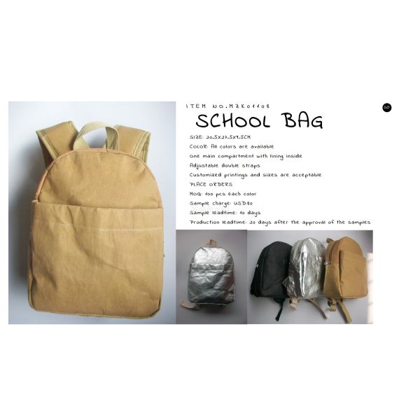 Buy ECO-Friendly washable kraft paper school bag at wholesale prices