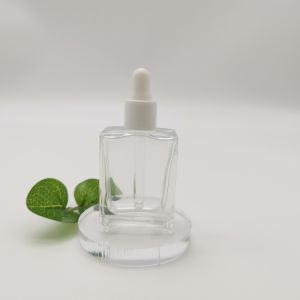 Square Transparent Cosmetic Glass Lotion Bottles With Dropper 1oz 2oz
