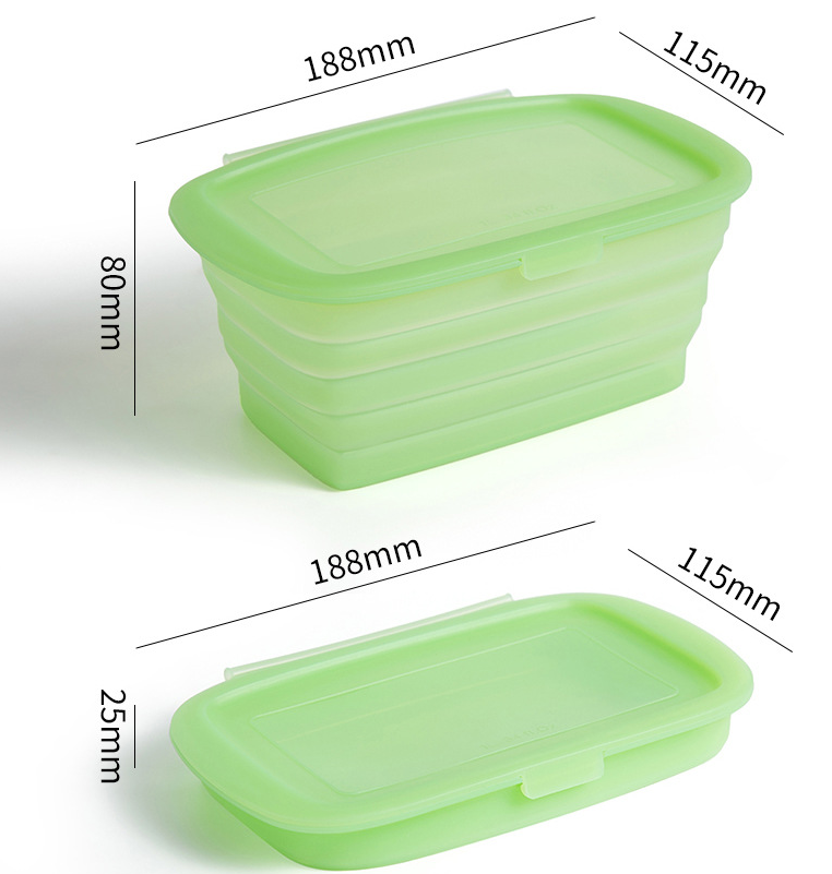 Convenient 188*115*80MM Silicone Foldable Bento Box for Lunch Vegetable and Fruit Storage