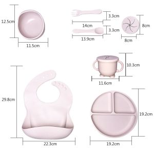 Unbreakable Suction Baby Silicone Feeding Set 5pcs Food Grade With Sippy Cup