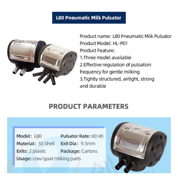 Manual Pulsation Ratio Adjustment L80 Milking Machine Pulsator 60 Cycles Per Minute 2 ports