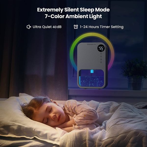 Smart Mini Dehumidifier with 1100ml Water Tank and 7 Colorful Lights For Home Comfort