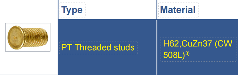 Brass Threaded Capacitor Discharge Welding Studs CD WELD STUDS M3 M4 M5