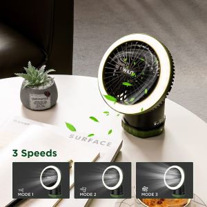 Camping Fan with LED Light, Fan with Hanging Hook Ceiling Fan for Tent Car Desk