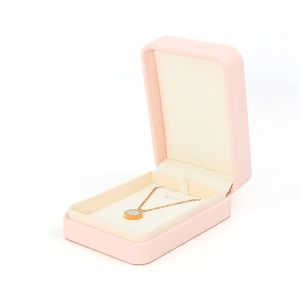 Customizable Premium Pink Leather Jewelry Box For Rings Storage