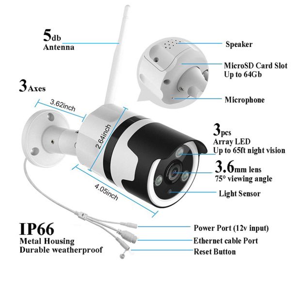 Outdoor Bullet Wi-Fi Weatherproof Camera, Joyfa Security(JY-B02-2MP)