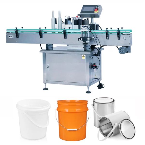 Buy Automatic Drum Pail Container Big Bucket Adhesive Sticker Labeling Machine at wholesale prices