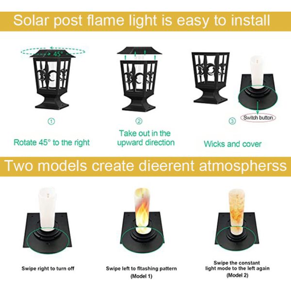 IP 65 Outdoor Solar Wall Lights 3.2V Fire Flame Waterproof Garden LED Wall Lamp