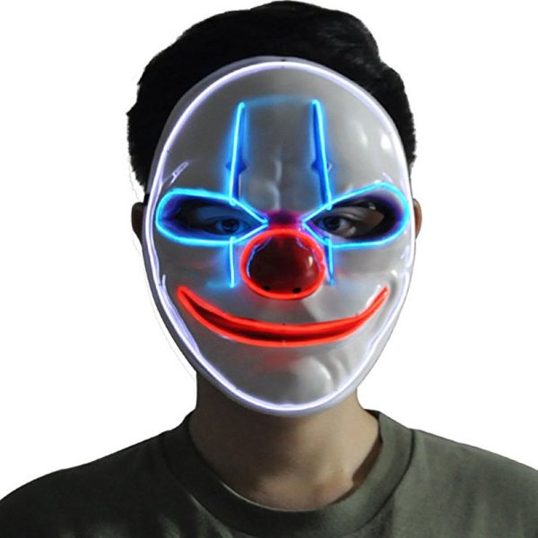 Buy Clown Scary Halloween LED Face Mask Adjustable 3 Flashing Modes at wholesale prices