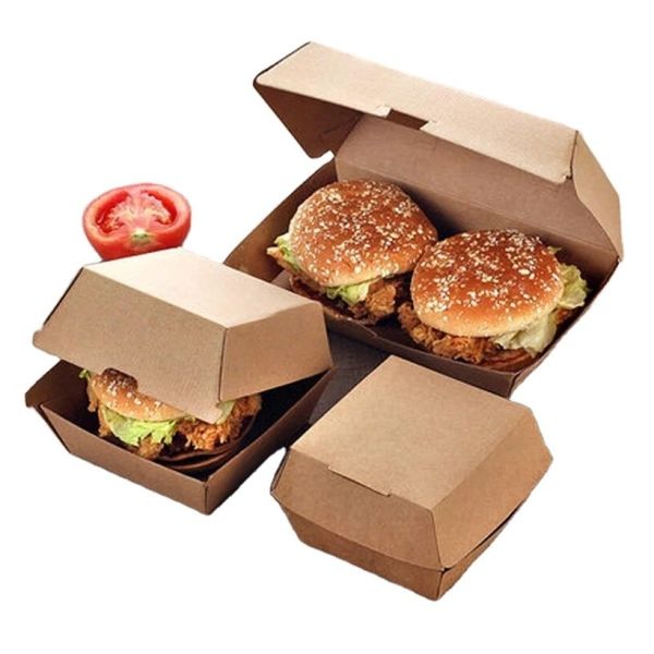 Buy Varnishing Kraft Paper Burger And Chip Boxes Takeaway Takeout Packaging at wholesale prices