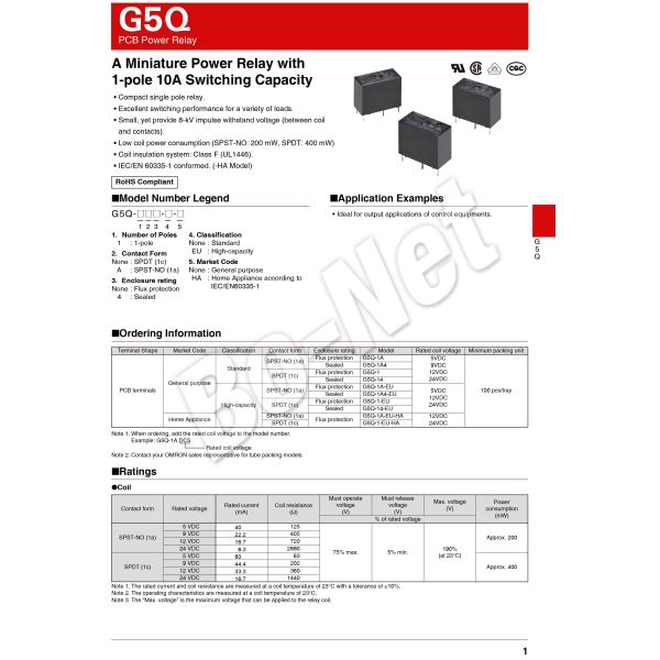 G5Q-1A-24VDC Omron orignal new electromagnetic relay G5Q-1A-24VDC 4PIN