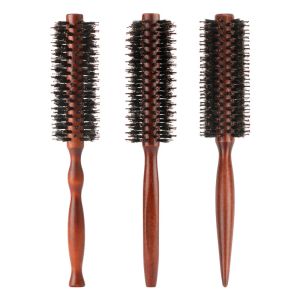 Natural Styling Anti Static Round Hair Curling Combs Set Of 3 With Wooden Handle