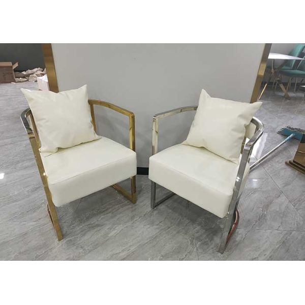Buy Gold Plated Ergonomic Backrest Leather Upholstered Dining Chair With Armrests at wholesale prices