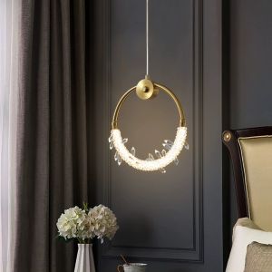 Nordic Circular Bedroom Bedside Chandelier Modern Simple Creative Crystal