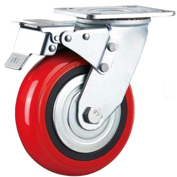 Buy Industrial Red Pu Wheels Iron and PP Core Polyurethane Caster 4/5/6/8 Inch Industrial Casters at wholesale prices